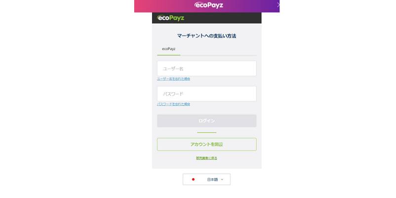 ミスティーノでエコペイズのアカウント情報入力画面