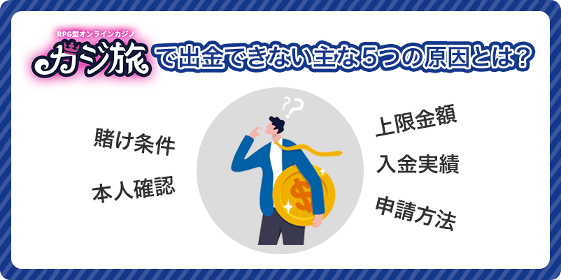 カジ旅で出金できない時の主な原因を書いた画像