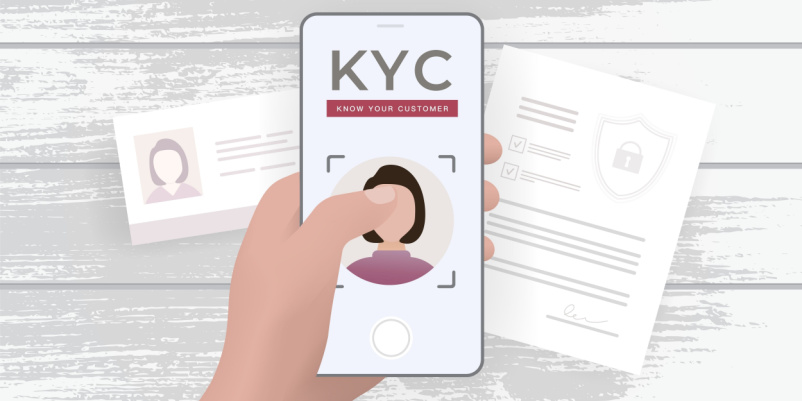 KYCと記載されたスマホを持つ手のイラスト画像